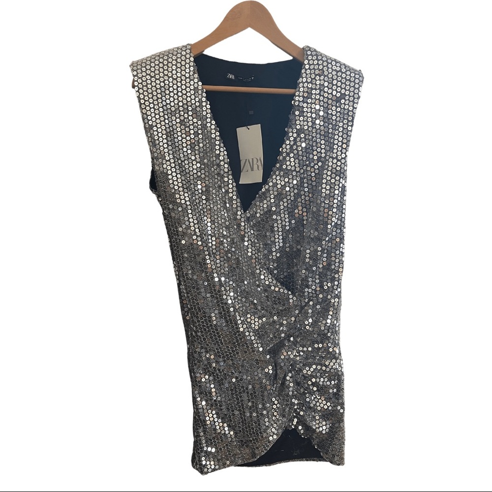 Zara Draped Silver Sequin Dress